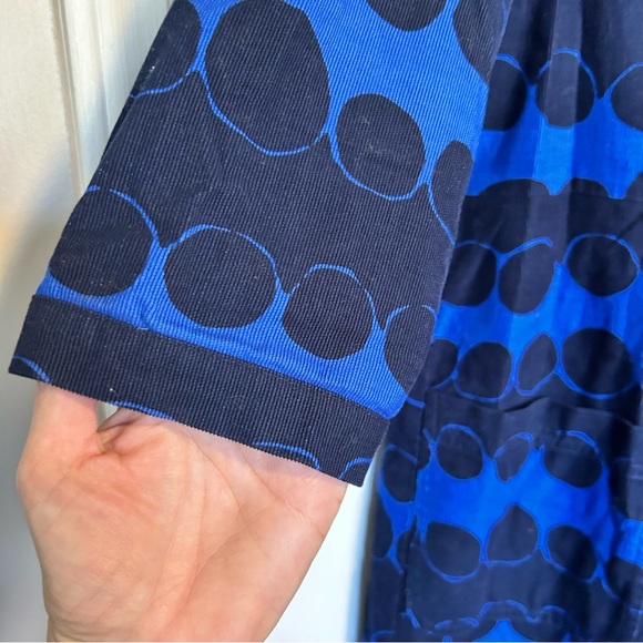 Boden Corduroy Button Front Shirt Dress | Geometric Blues w/pockets | size 12 - Picture 4 of 13